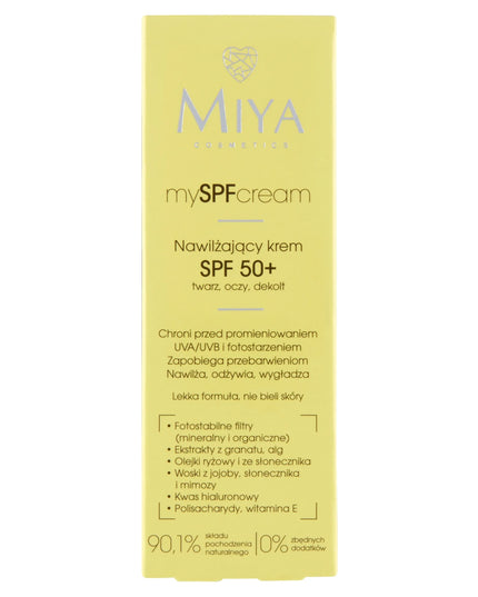 MIYA mySPFcream drėkinamasis kremas veidui, paakiams ir iškirptės zonai SPF 50+ 40ml