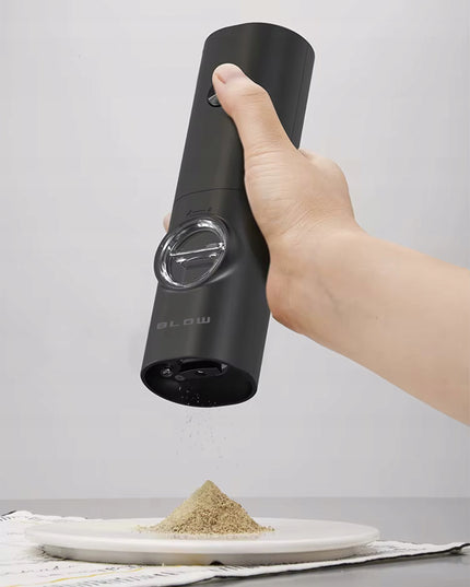 Elektrinis pipirų, druskos ir prieskonių malūnėlis su stovu, langeliu ir reguliavimu