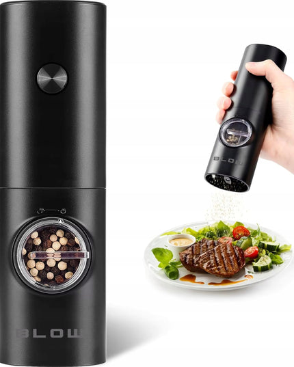 Elektrinis pipirų, druskos ir prieskonių malūnėlis su stovu, langeliu ir reguliavimu