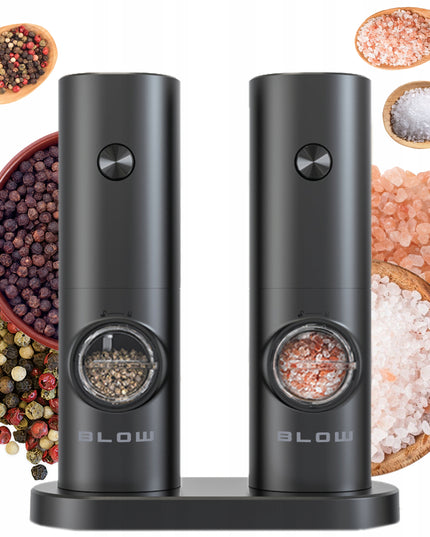 Elektrinis pipirų, druskos ir prieskonių malūnėlis su stovu, langeliu ir reguliavimu