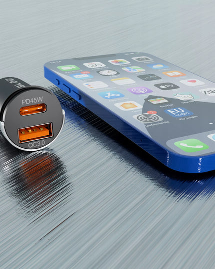Galingas automobilinis įkroviklis, greitasis įkrovimas PD QC 45W USB - USB-C