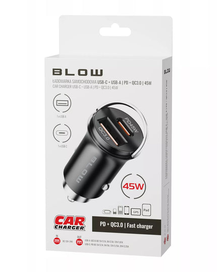 Galingas automobilinis įkroviklis, greitasis įkrovimas PD QC 45W USB - USB-C