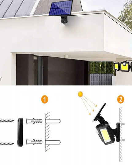 GALINGAS 3-in-1 LED COB SAULĖS ENERGIJOS ŠVIESTUVAS SU ATSKIRU SKYDELIU, JUDESIO IR PRIEBANDOS JUTIKLIU BEI NUOTOLINIO VALDYMO PULTU