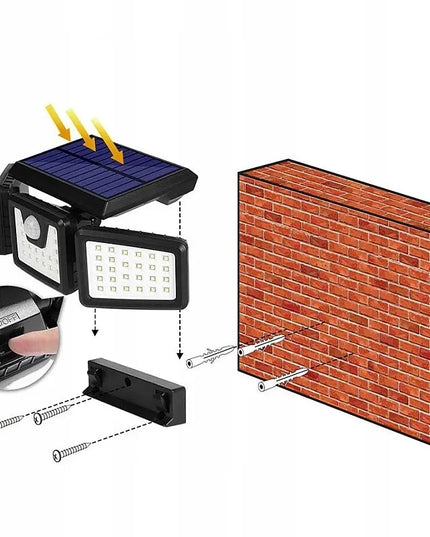 GALINGAS 3-in-1 LED COB SAULĖS ENERGIJOS ŠVIESTUVAS SU ATSKIRU SKYDELIU, JUDESIO IR PRIEBANDOS JUTIKLIU BEI NUOTOLINIO VALDYMO PULTU
