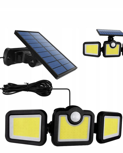GALINGAS 3-in-1 LED COB SAULĖS ENERGIJOS ŠVIESTUVAS SU ATSKIRU SKYDELIU, JUDESIO IR PRIEBANDOS JUTIKLIU BEI NUOTOLINIO VALDYMO PULTU
