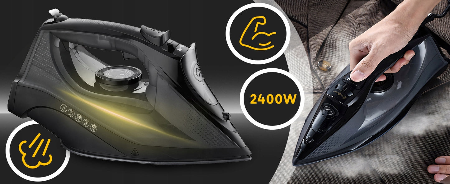 Galingas garų lygintuvas, didelė galia 2400W, keraminis paviršius, sistema "anti-drip", sistema "anti-calc"