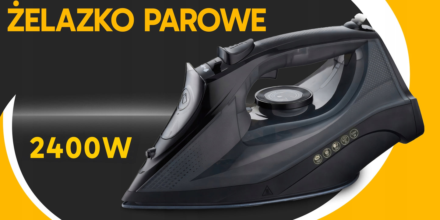 Galingas garų lygintuvas, didelė galia 2400W, keraminis paviršius, sistema "anti-drip", sistema "anti-calc"