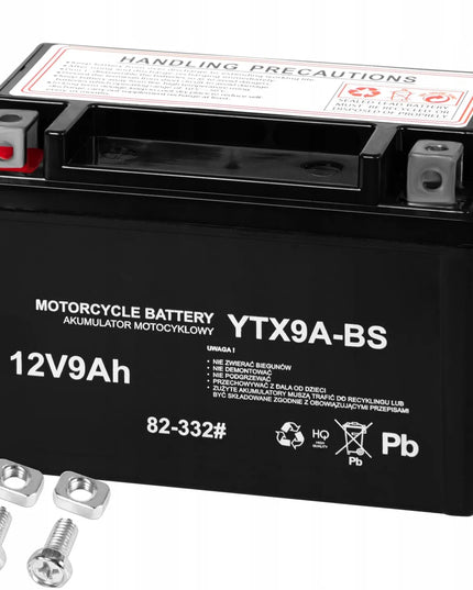 Galingas motociklo akumuliatorius 12V 9Ah, 8Ah matmenys, nereikalaujantis priežiūros, tinka motoroleriams ir motociklams