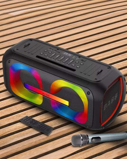 Galingas Bluetooth nešiojamas mobilus garsiakalbis su mikrofonu, nuotolinio valdymo pulteliu, USB, SD, Karaoke