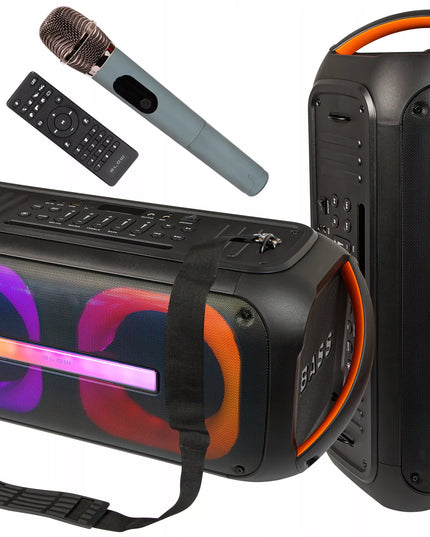 Galingas nešiojamas „Bluetooth“ garsiakalbis BLOW DJBOX su mikrofonu, nuotolinio valdymo pulteliu, USB ir SD jungtimis bei karaokės funkcija