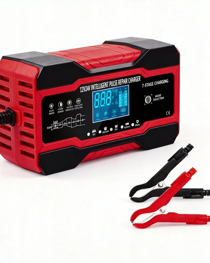 Galingas išmanusis automatinis akumuliatoriaus įkroviklis su LCD ekranu, 10 A, 12 V / 24 V