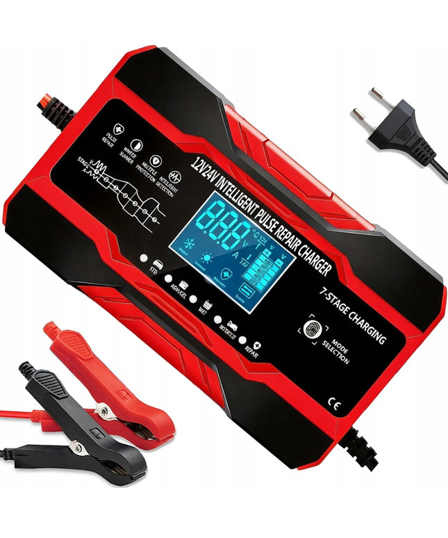 Galingas išmanusis automatinis akumuliatoriaus įkroviklis su LCD ekranu, 10 A, 12 V / 24 V