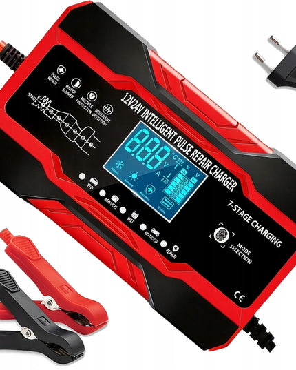 Galingas išmanusis automatinis akumuliatoriaus įkroviklis su LCD ekranu, 10 A, 12 V / 24 V