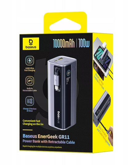 GALINGAS BASEUS 10000 mAh 100 W EnerGeek GR11 POWERBANKAS SU IŠTRAUKIAMU USB-C LAIDU