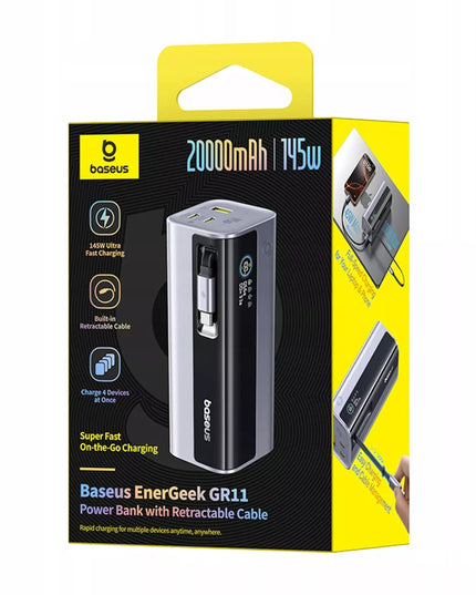 Galingas išorinis akumuliatorius BASEUS 20000 mAh 145W EnerGeek GR11 su įtraukiamu USB-C laidu