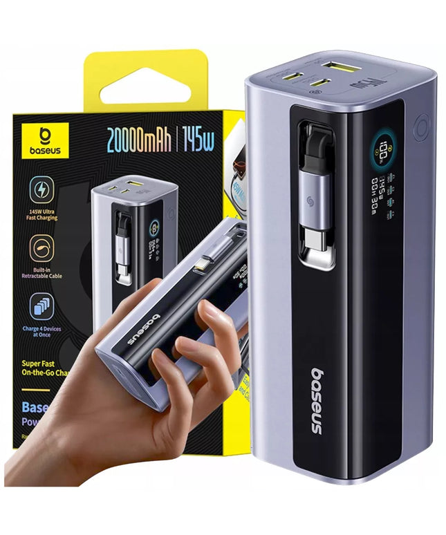 Galingas išorinis akumuliatorius BASEUS 20000 mAh 145W EnerGeek GR11 su įtraukiamu USB-C laidu