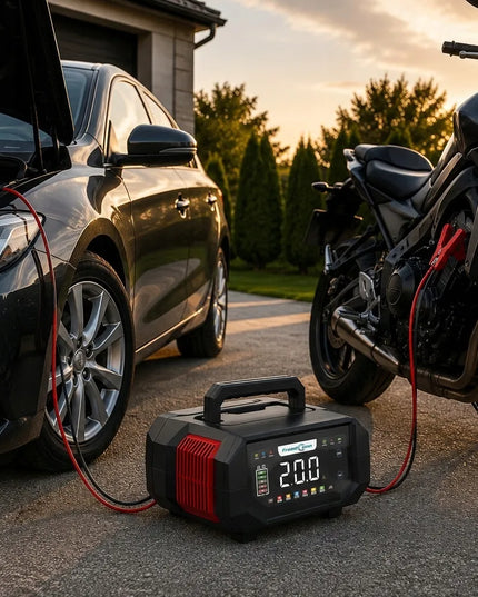 Galingas 20 A 12 V / 24 V akumuliatorių įkroviklis mikroautobusams ir automobiliams, FreedConn
