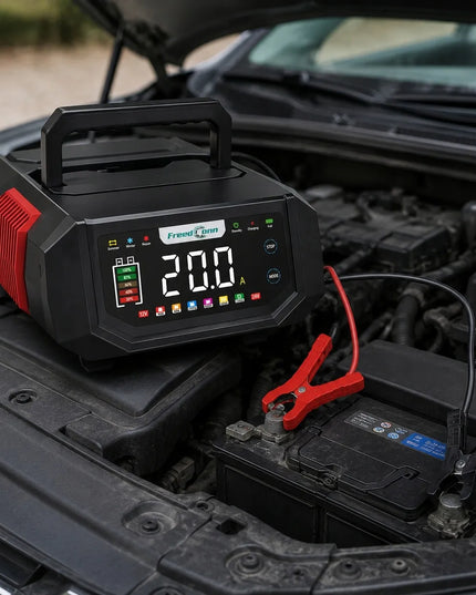 Galingas 20 A 12 V / 24 V akumuliatorių įkroviklis mikroautobusams ir automobiliams, FreedConn
