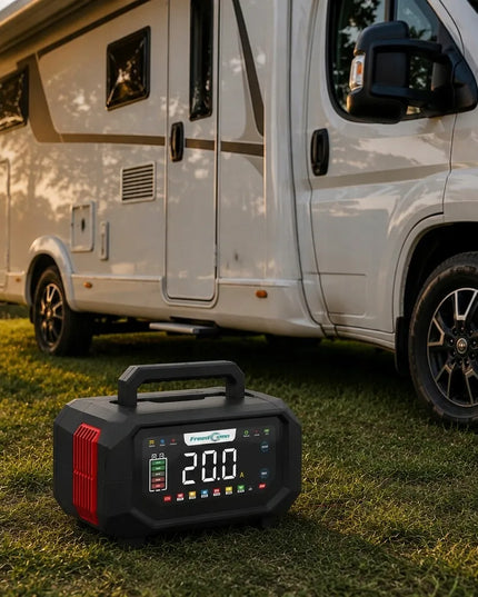 Galingas 20 A 12 V / 24 V akumuliatorių įkroviklis mikroautobusams ir automobiliams, FreedConn