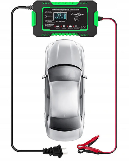 Galingas „FreedConn“ 12 V, 6 A automobilio akumuliatoriaus įkroviklis, užrašai lenkų kalba