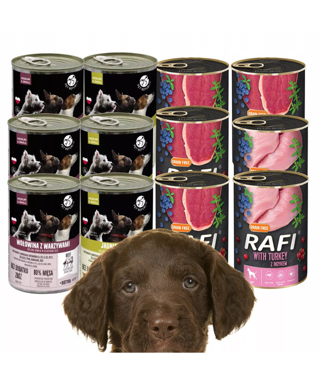 Šunų šlapias maistas skardinėse Pet Republic + RAFI be grūdų 400g x 12 vnt.