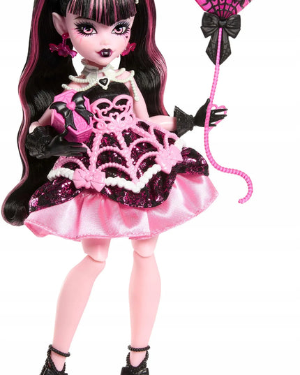 MONSTER HIGH DRACULAURA „BAISIAI SALDUS GIMTADIENIS“ LĖLĖ 27 CM, BALIONAS IR AKSESUARAI