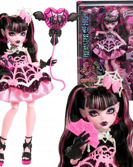 MONSTER HIGH DRACULAURA „BAISIAI SALDUS GIMTADIENIS“ LĖLĖ 27 CM, BALIONAS IR AKSESUARAI