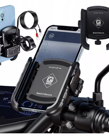 Motociklinis telefono laikiklis, antivibracinis, USB-C PD 36W krovimas, ant vairo