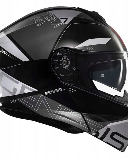 MT HELMETS GENESIS SV ATEMPO B2 BLACK GREY atverčiamas motociklininko šalmas
