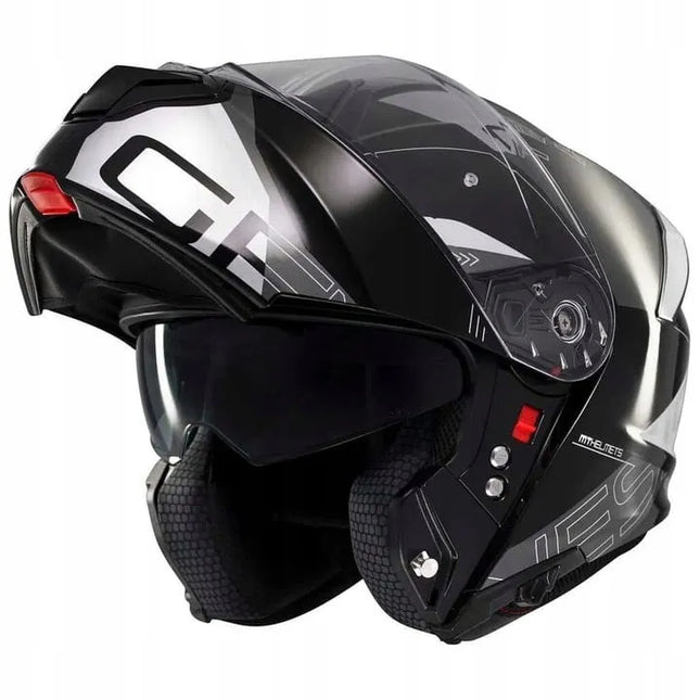 MT HELMETS GENESIS SV ATEMPO B2 BLACK GREY atverčiamas motociklininko šalmas