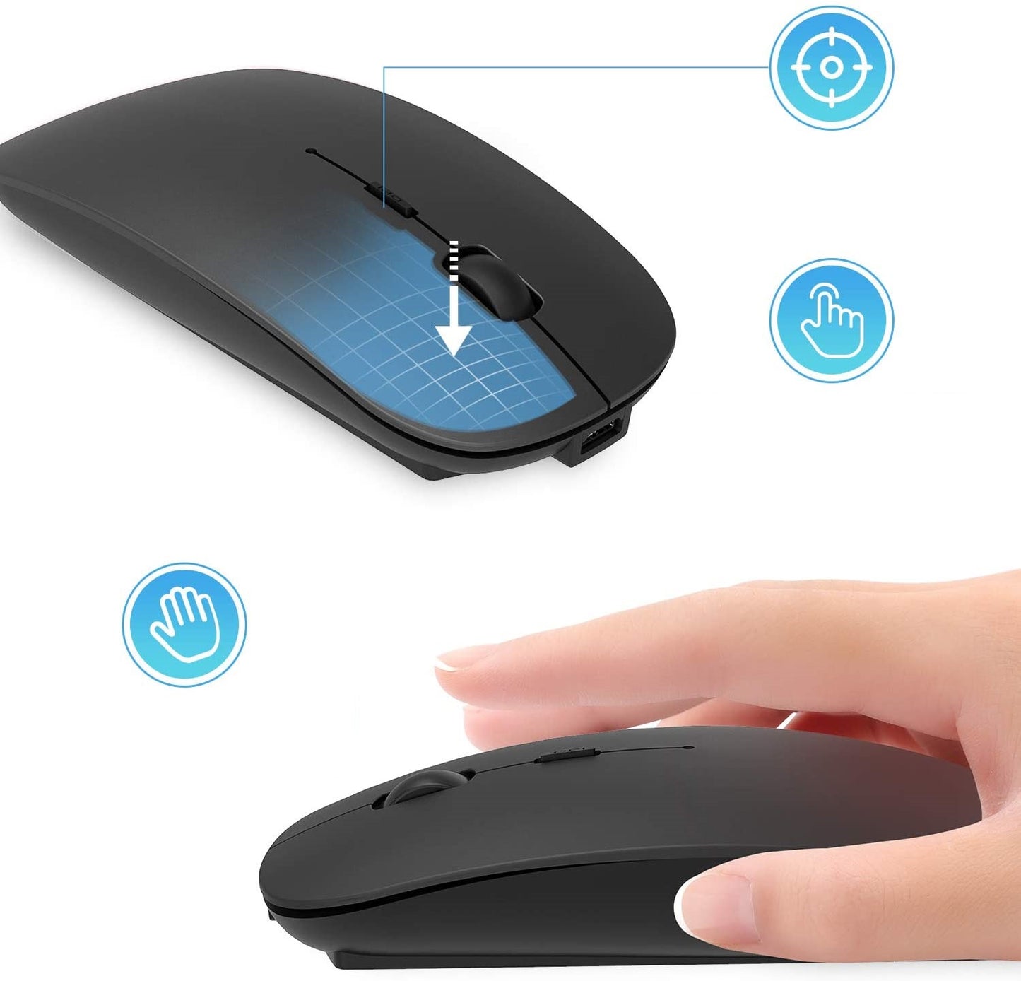 Tyli belaidė optinė kompiuterinė pelė Bluetooth SilentTouch