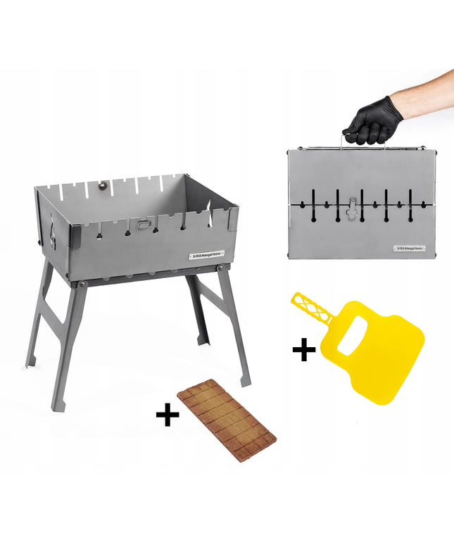 Mangal kepsninė-lagaminas 6 iešmams, anglinė, sudedama, metalinė 2 mm + dovanos