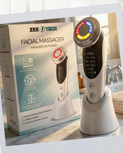 ZeeTech 7 viename veido masažuoklis – neinvazinė mezoterapija, elektrinis EMS, liftingas ir LED šviesos terapija
