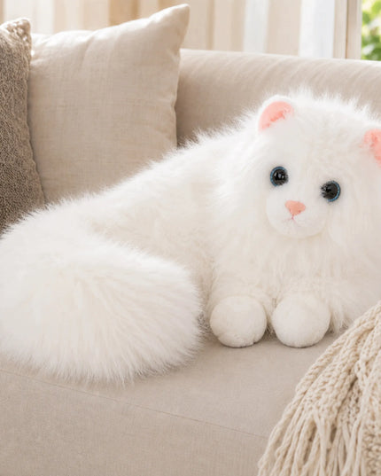 Moramo ROYAL CAT sėdintis pliušinis katinas, purus, baltas, 50 cm