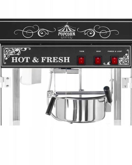 Royal Catering RCPW-16.2 popcornų gaminimo mašina, 230 V, 1600 W, ant vežimėlio, juoda
