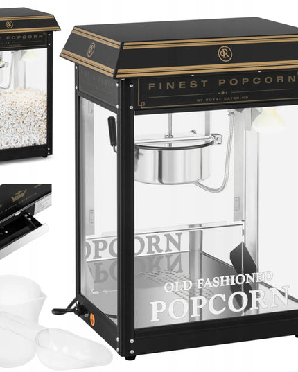 Retro stiliaus spragėsių aparatas Royal Catering RCPS-BG1, tefloninė danga, 1600 W, juodos ir auksinės spalvos, 5–6 kg/val.