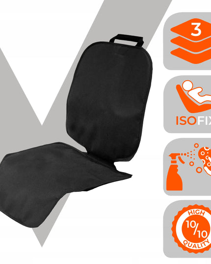 Juodas apsauginis kilimėlis po vaikiška automobiline kėdute su ISOFIX