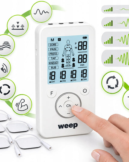WEEP KTR-2652 TENS/EMS raumenų ir nervų elektrostimuliatorius-masažuoklis, 4 kanalai, 8 elektrodai