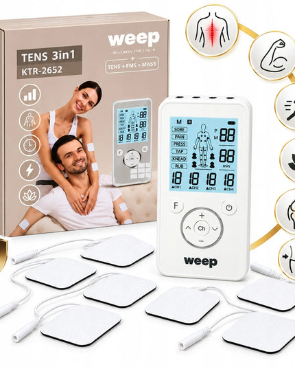 WEEP KTR-2652 TENS/EMS raumenų ir nervų elektrostimuliatorius-masažuoklis, 4 kanalai, 8 elektrodai