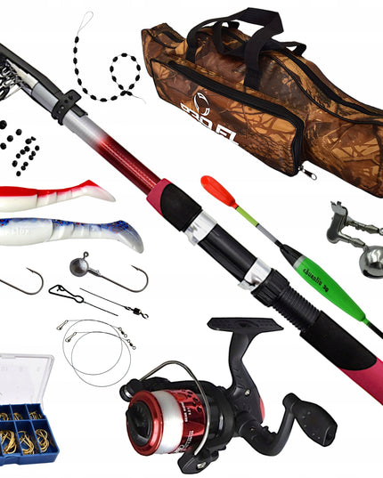 Mega Žvejybos Rinkinys Meškerė Ritė Aksesuarai Dėklas