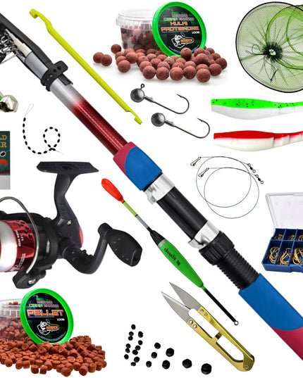 Mega Žvejybos Rinkinys Meškerė Ritė Proteiniai Boiliai Petrauka ir Aksesuarai