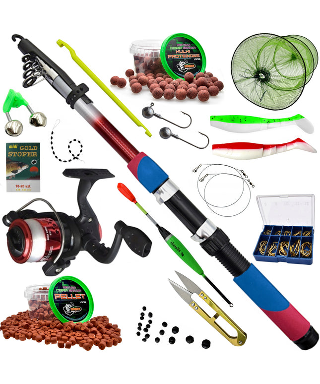 Mega Žvejybos Rinkinys Meškerė Ritė Proteiniai Boiliai Petrauka ir Aksesuarai
