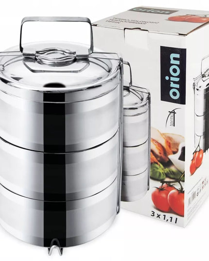 3-jų aukštų terminiu maisto indas „ORION“ pietums neštis