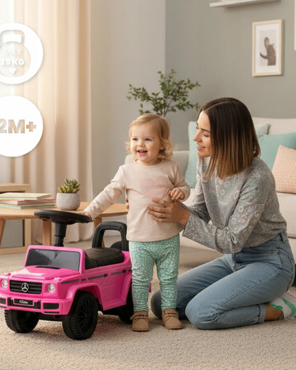 Mercedes-Benz paspirtukas stumdukas vaikams rožinis su dėtuve