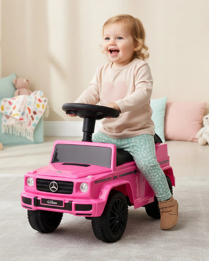 Mercedes-Benz paspirtukas stumdukas vaikams rožinis su dėtuve