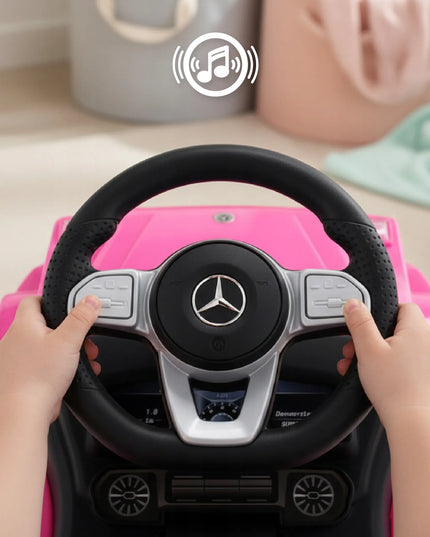 Mercedes-Benz paspirtukas stumdukas vaikams rožinis su dėtuve