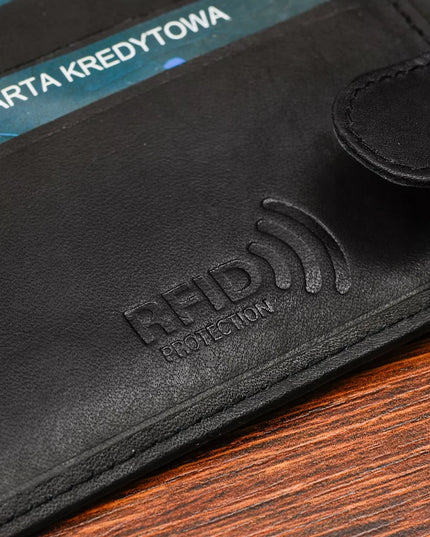 Klasikinė vyriška odinė piniginė su RFiD apsauga, juoda, Beltimore