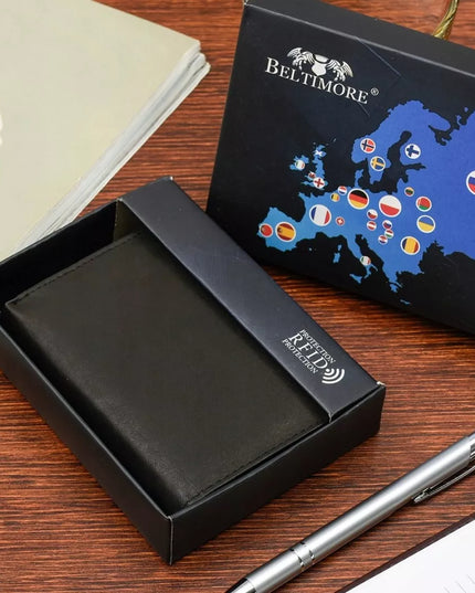 Klasikinė vyriška odinė piniginė su RFiD apsauga, juoda, Beltimore