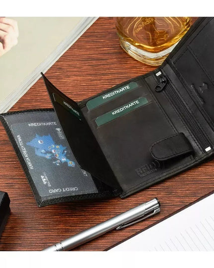 Klasikinė vyriška odinė piniginė su RFiD apsauga, juoda, Beltimore
