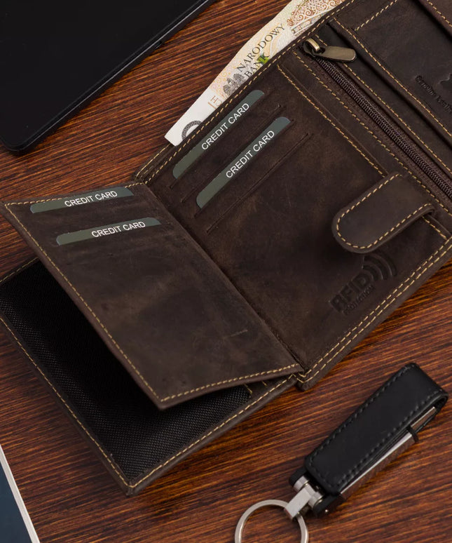 Vyriška odinė piniginė klasikinė didelė vertikali ruda natūrali oda Beltimore